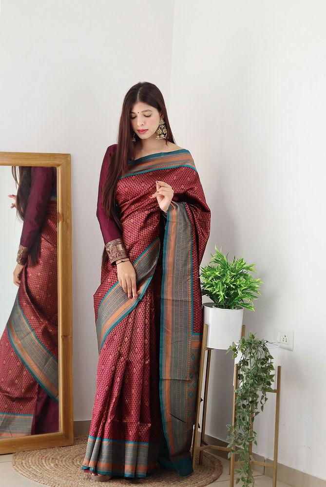 Raah Copper Zari Party Wear Sarees Catalog